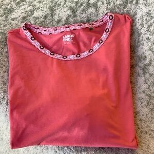 Lands' End Coral Scoop Neck Long Sleeved Tee w Floral Trim Plus Size XXL NWT